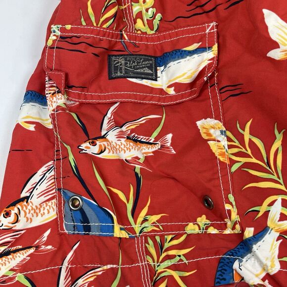 Polo‎ Ralph Lauren Mens Orange Graphic Marlins Swim Trunks Board Shorts Sz Large - Picture 5 of 12